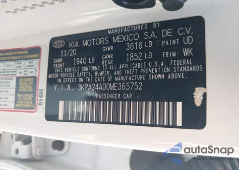 2021 Kia Rio S из США, поврежденный, VIN 3KPA24AD0ME365752